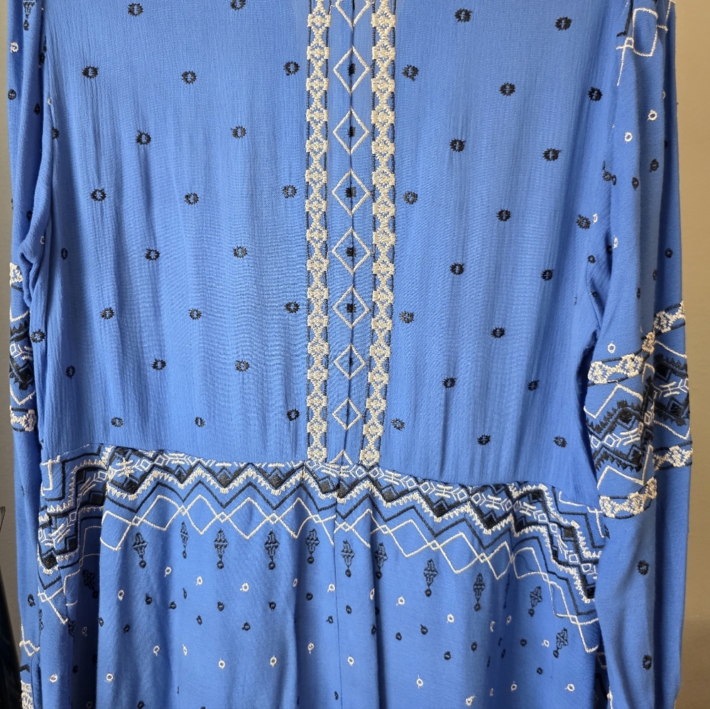 Hale Bob Blue Geometric Long Sleeve Dress - Picture 11 of 13